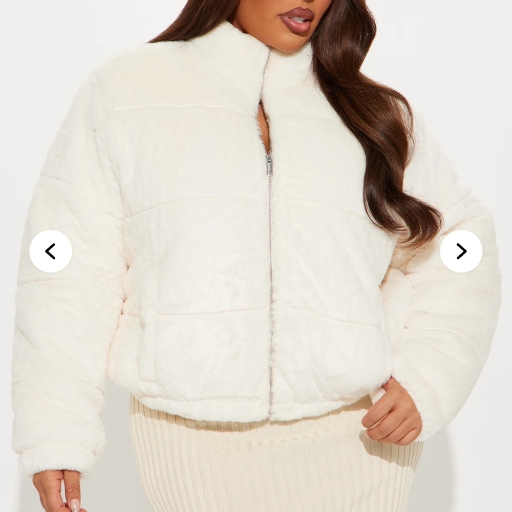 New White Fashion Nova Elizbeth Faux Fur Coat